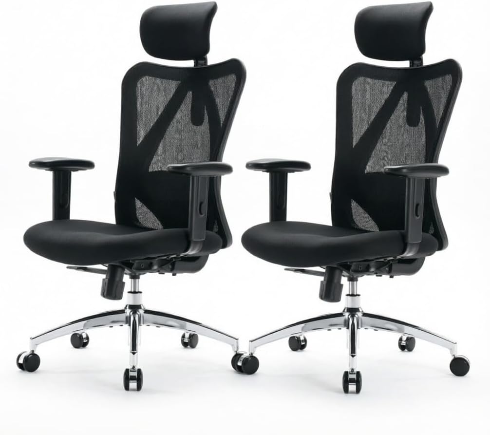 B100 Office Chair, Comfy Ergonomic Office Chair, High Back Computer Chair with Adaptive Lumbar Support & wide Headrest, Flip-up Armrests, Swivel Desk Chair for Long Hours, WITHOUT Footrest, Grey