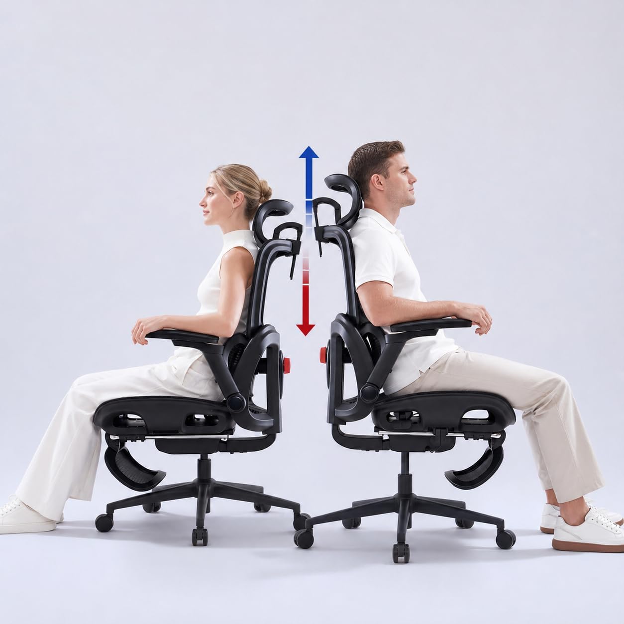 B100 Office Chair, Comfy Ergonomic Office Chair, High Back Computer Chair with Adaptive Lumbar Support & wide Headrest, Flip-up Armrests, Swivel Desk Chair for Long Hours, WITHOUT Footrest, Grey