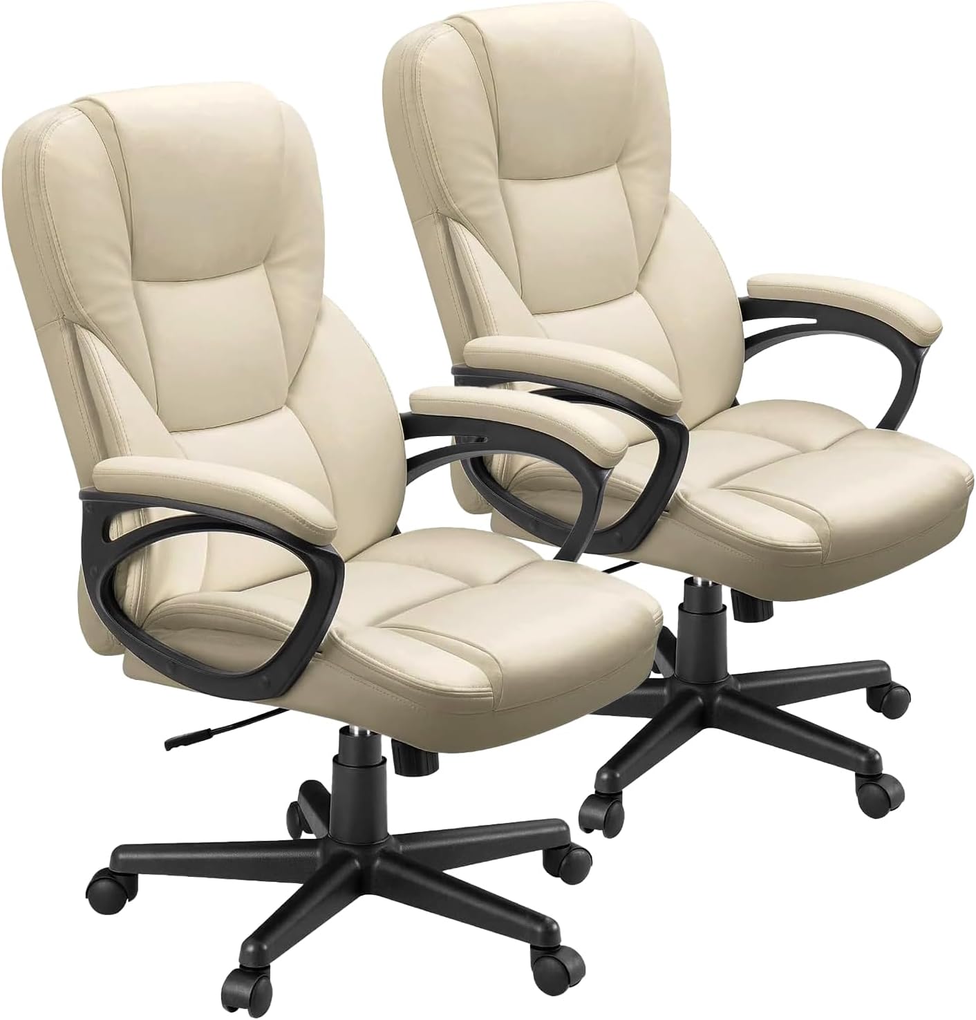 Office Executive Chair High Back Adjustable Managerial Home Desk Chair, Swivel Computer PU Leather Chair with Lumbar Support (2, Black)