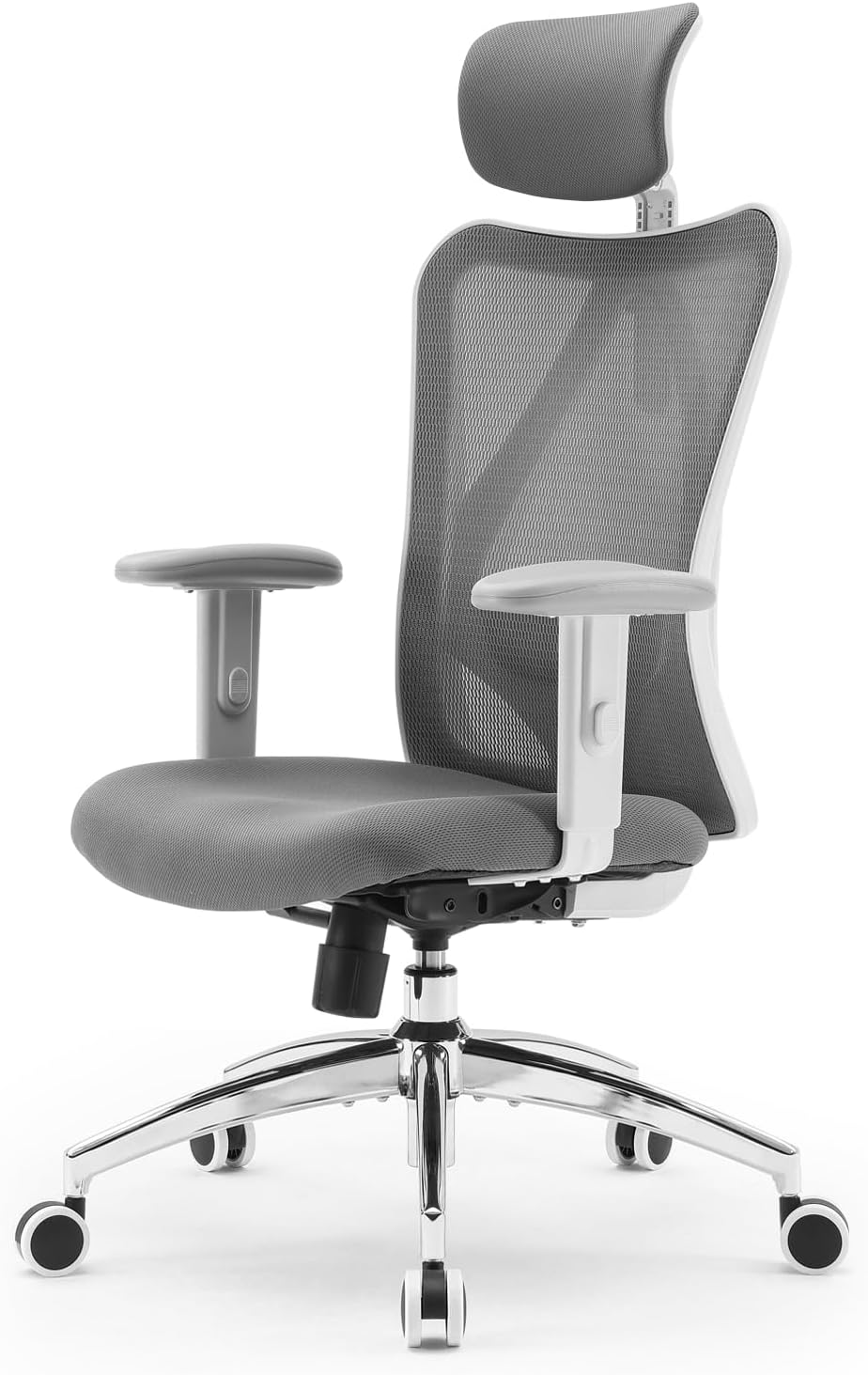 B100 Office Chair, Comfy Ergonomic Office Chair, High Back Computer Chair with Adaptive Lumbar Support & wide Headrest, Flip-up Armrests, Swivel Desk Chair for Long Hours, WITHOUT Footrest, Grey