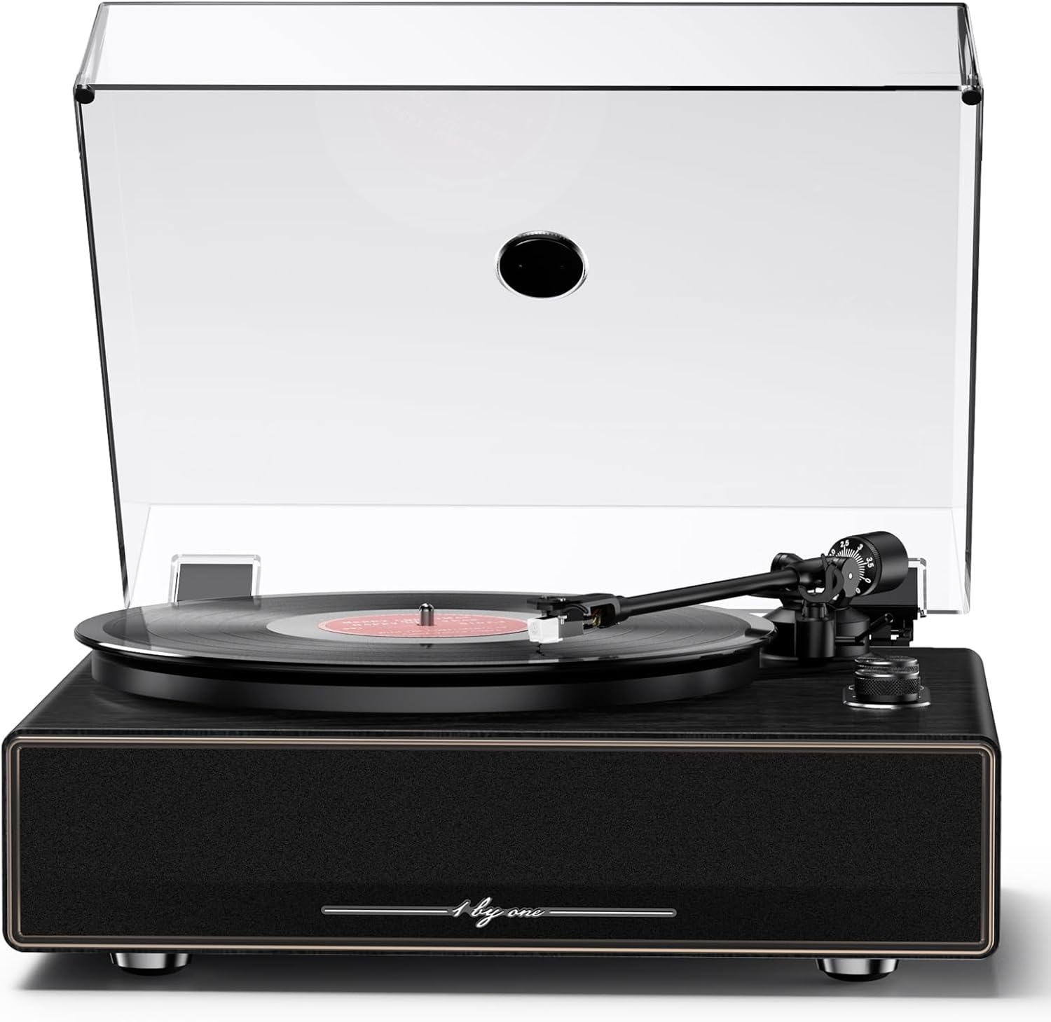 1 BY ONE High Fidelity Belt Drive Turntable with Built-in Speakers, Vinyl Record Player with Magnetic Cartridge, Wireless Playback and Aux-in Functionality, Auto Off