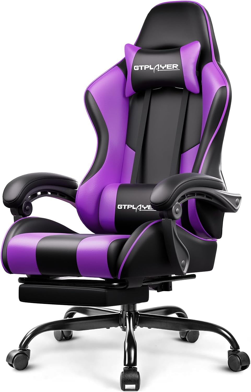 Gaming Chair, Computer Chair with Footrest and Lumbar Support, Height Adjustable Game Chair with 360°-Swivel Seat and Headrest and for Office or Gaming (Pearl White)