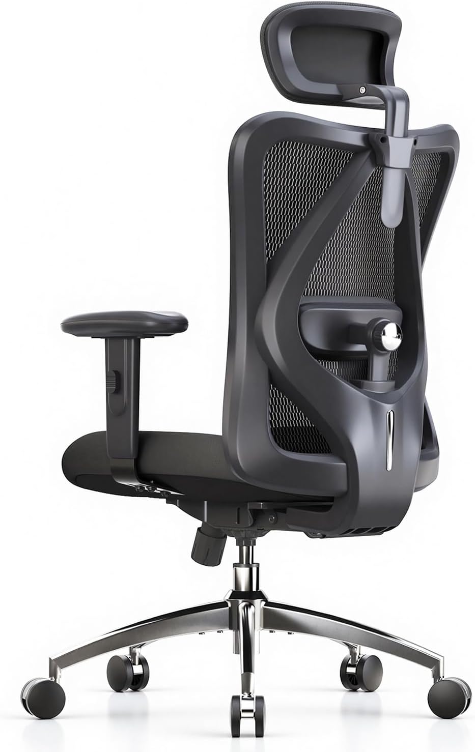 B100 Office Chair, Comfy Ergonomic Office Chair, High Back Computer Chair with Adaptive Lumbar Support & wide Headrest, Flip-up Armrests, Swivel Desk Chair for Long Hours, WITHOUT Footrest, Grey