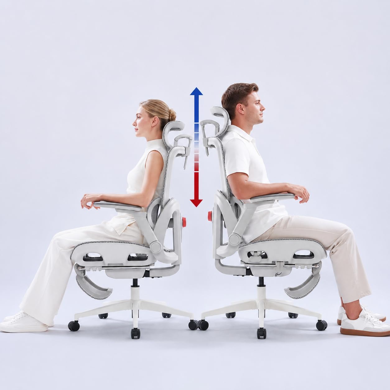 B100 Office Chair, Comfy Ergonomic Office Chair, High Back Computer Chair with Adaptive Lumbar Support & wide Headrest, Flip-up Armrests, Swivel Desk Chair for Long Hours, WITHOUT Footrest, Grey
