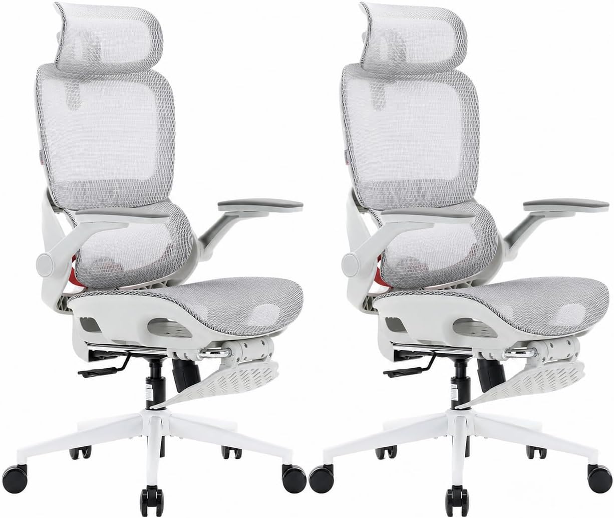 B100 Office Chair, Comfy Ergonomic Office Chair, High Back Computer Chair with Adaptive Lumbar Support & wide Headrest, Flip-up Armrests, Swivel Desk Chair for Long Hours, WITHOUT Footrest, Grey