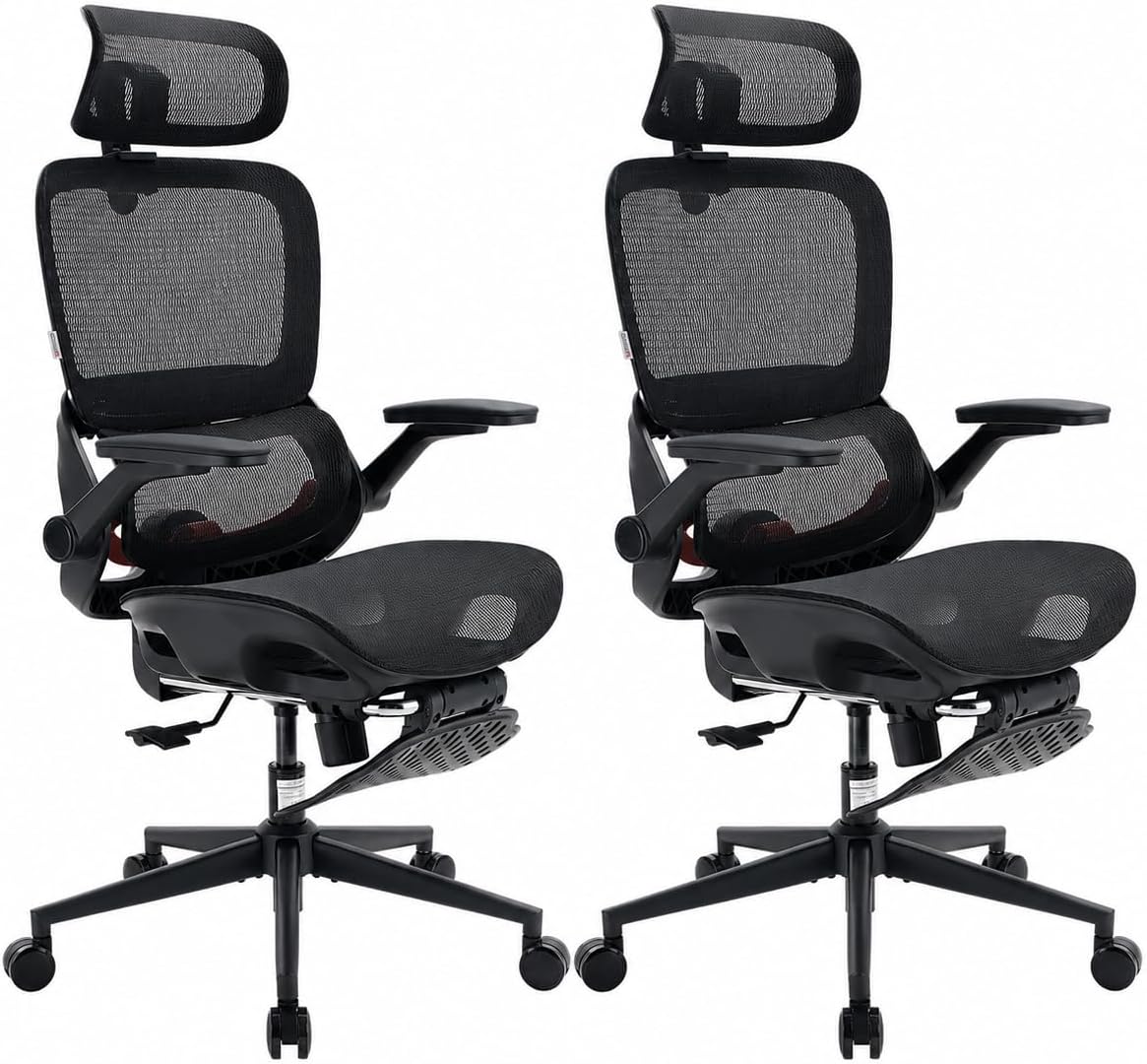 B100 Office Chair, Comfy Ergonomic Office Chair, High Back Computer Chair with Adaptive Lumbar Support & wide Headrest, Flip-up Armrests, Swivel Desk Chair for Long Hours, WITHOUT Footrest, Grey