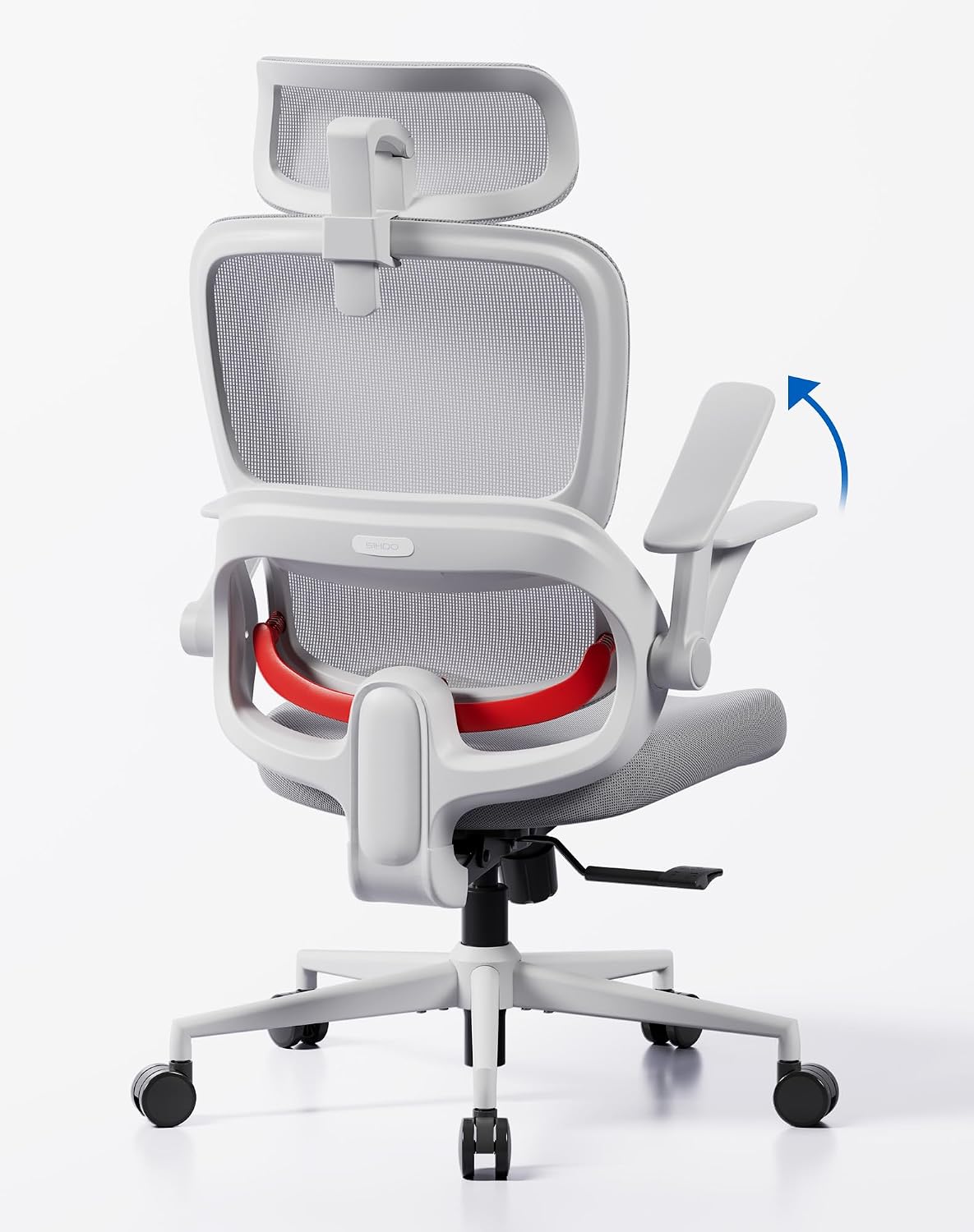 B100 Office Chair, Comfy Ergonomic Office Chair, High Back Computer Chair with Adaptive Lumbar Support & wide Headrest, Flip-up Armrests, Swivel Desk Chair for Long Hours, WITHOUT Footrest, Grey