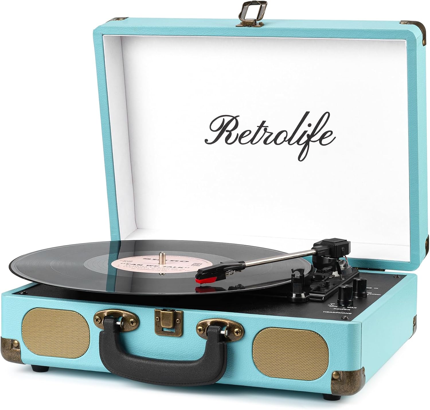 Retrolife Vinyl Record Player 3-Speed Bluetooth Suitcase Portable Belt-Driven Record Player with Built-in Speakers RCA Line Out AUX in Headphone Jack Vintage Turntable,Black
