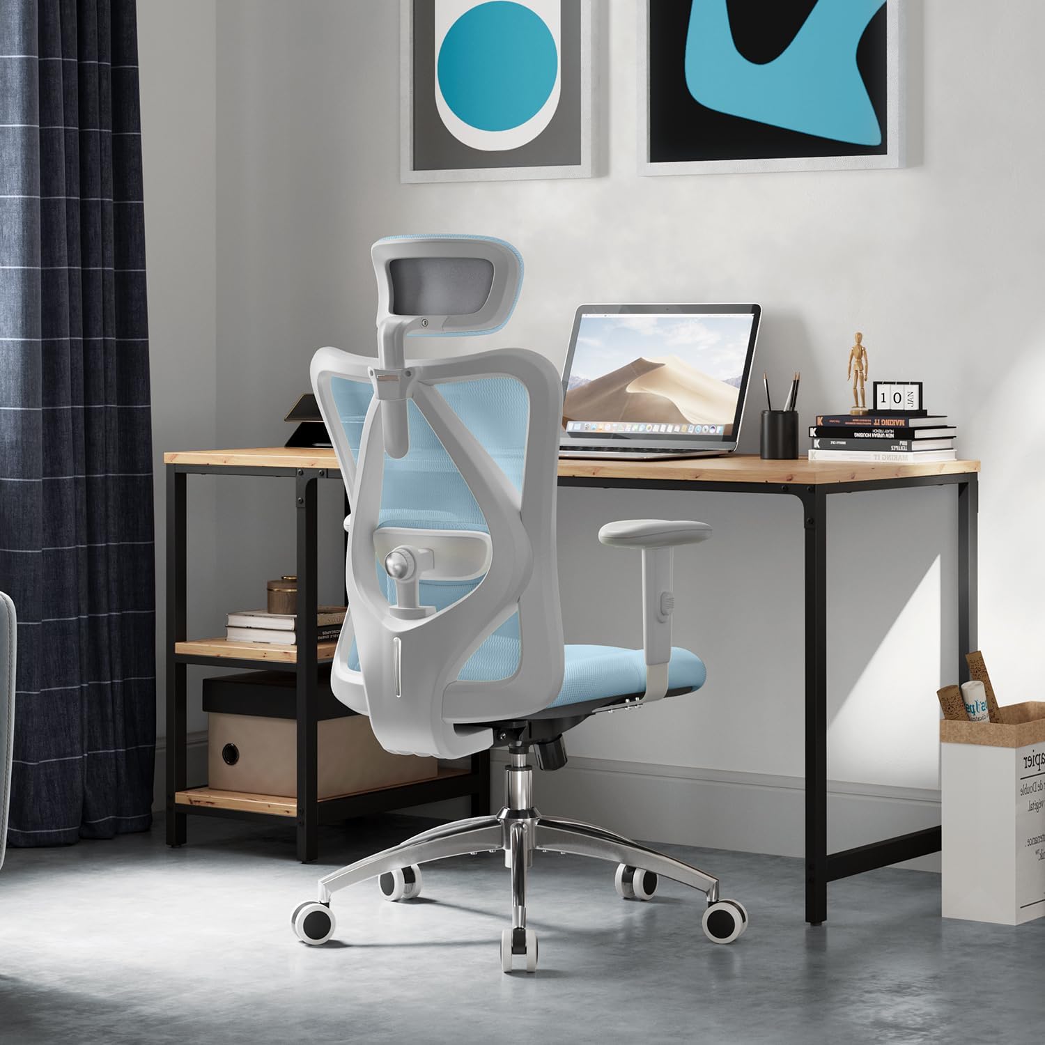 B100 Office Chair, Comfy Ergonomic Office Chair, High Back Computer Chair with Adaptive Lumbar Support & wide Headrest, Flip-up Armrests, Swivel Desk Chair for Long Hours, WITHOUT Footrest, Grey