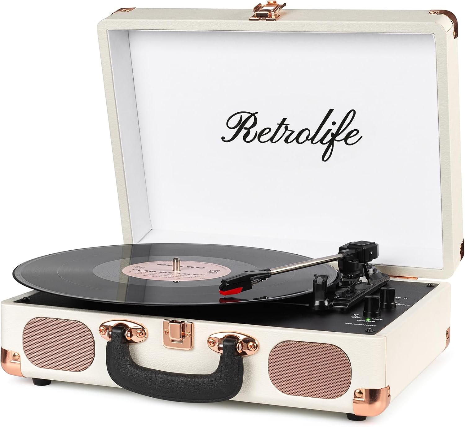 Retrolife Vinyl Record Player 3-Speed Bluetooth Suitcase Portable Belt-Driven Record Player with Built-in Speakers RCA Line Out AUX in Headphone Jack Vintage Turntable,Black
