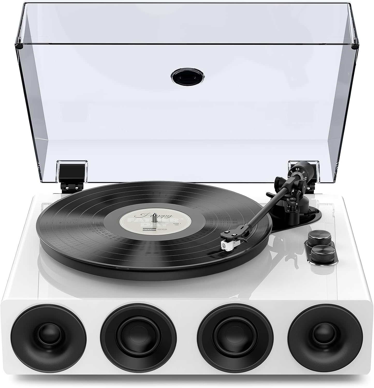 1 BY ONE High Fidelity Belt Drive Turntable with Built-in Speakers, Vinyl Record Player with Magnetic Cartridge, Wireless Playback and Aux-in Functionality, Auto Off
