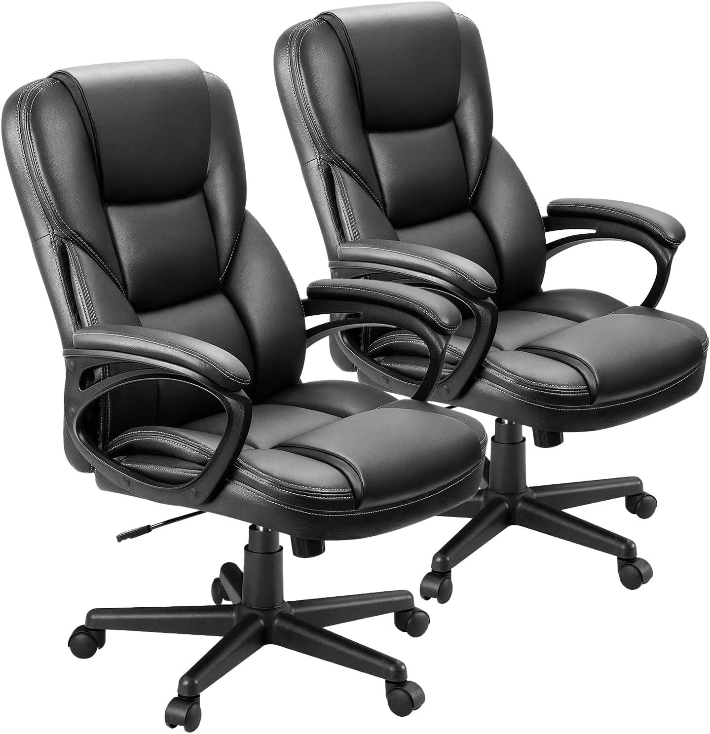 Office Executive Chair High Back Adjustable Managerial Home Desk Chair, Swivel Computer PU Leather Chair with Lumbar Support (2, Black)