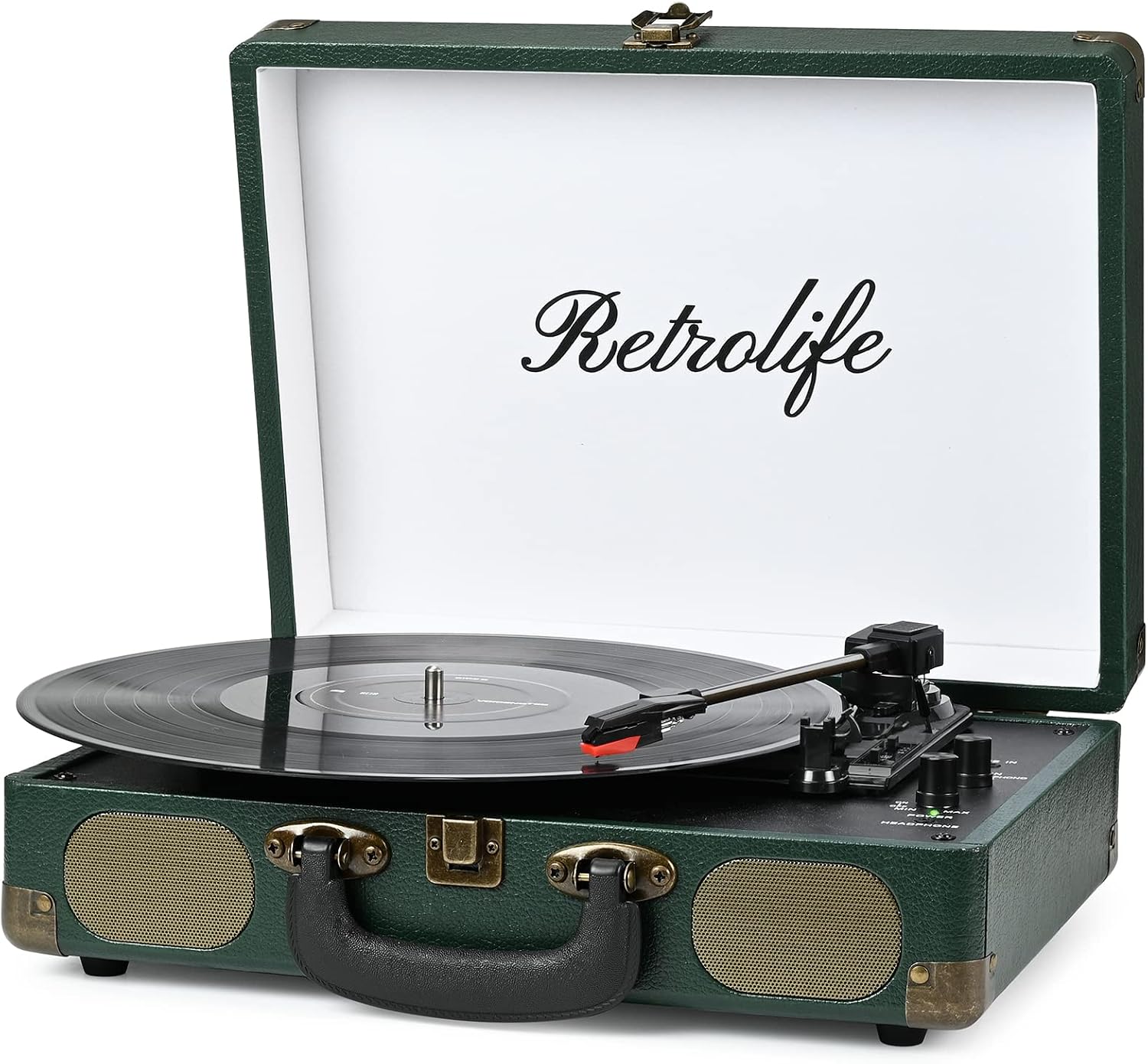Retrolife Vinyl Record Player 3-Speed Bluetooth Suitcase Portable Belt-Driven Record Player with Built-in Speakers RCA Line Out AUX in Headphone Jack Vintage Turntable,Black