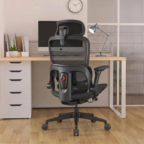 B100 Office Chair, Comfy Ergonomic Office Chair, High Back Computer Chair with Adaptive Lumbar Support & wide Headrest, Flip-up Armrests, Swivel Desk Chair for Long Hours, WITHOUT Footrest, Grey