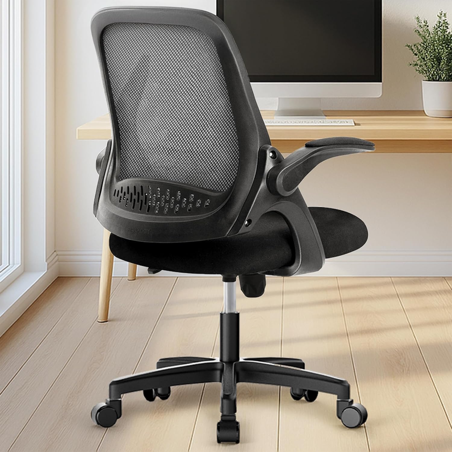 Office Desk Gaming Ergonomic Computer Chair with Lumbar Back Support Adjustable Height Swivel Rolling Wheels Flip-up Arms Mesh Chair for Home Vanity (Ivory)