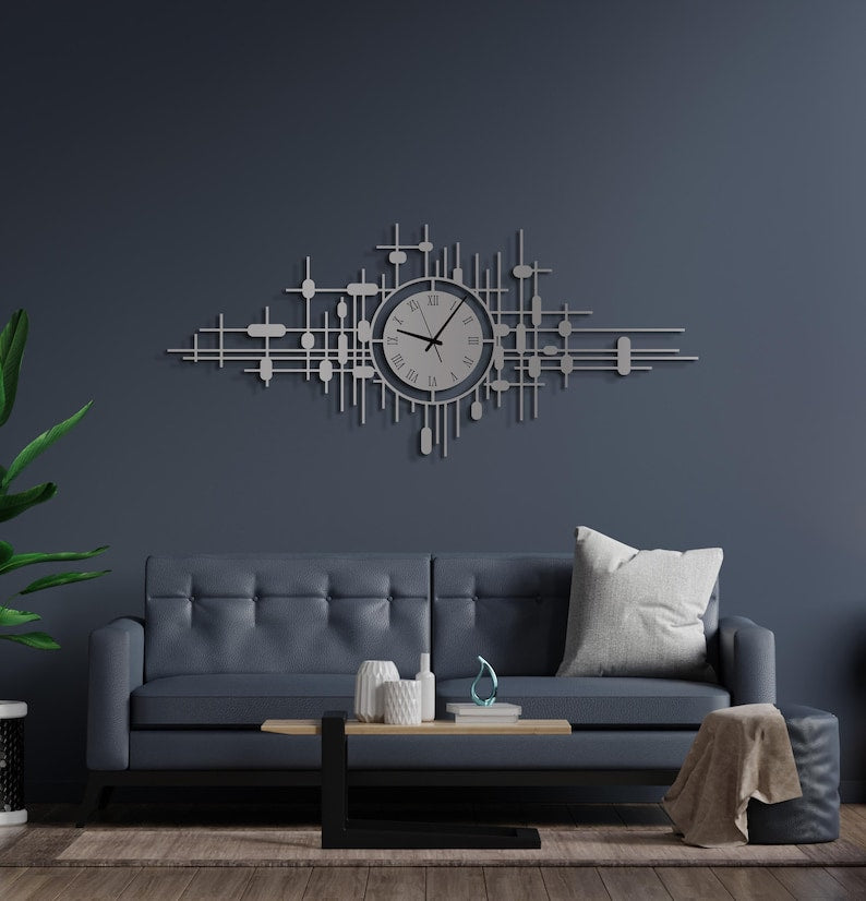 Oversized Metal Wall Clock, Large Silent Wall Clock, Modern Minimalist Steel Clock, Statement Wall Decor For Living Room Or Office