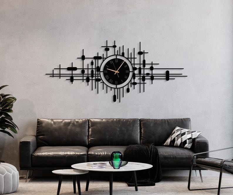Oversized Metal Wall Clock, Large Silent Wall Clock, Modern Minimalist Steel Clock, Statement Wall Decor For Living Room Or Office