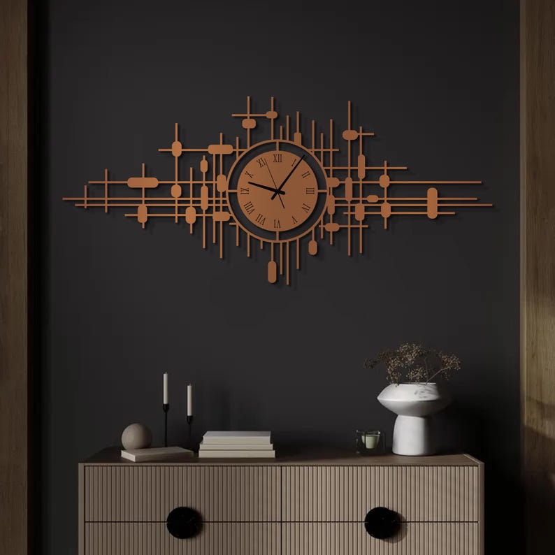 Oversized Metal Wall Clock, Large Silent Wall Clock, Modern Minimalist Steel Clock, Statement Wall Decor For Living Room Or Office