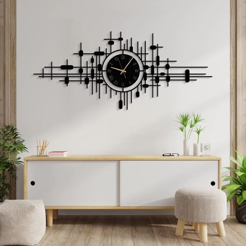 Oversized Metal Wall Clock, Large Silent Wall Clock, Modern Minimalist Steel Clock, Statement Wall Decor For Living Room Or Office