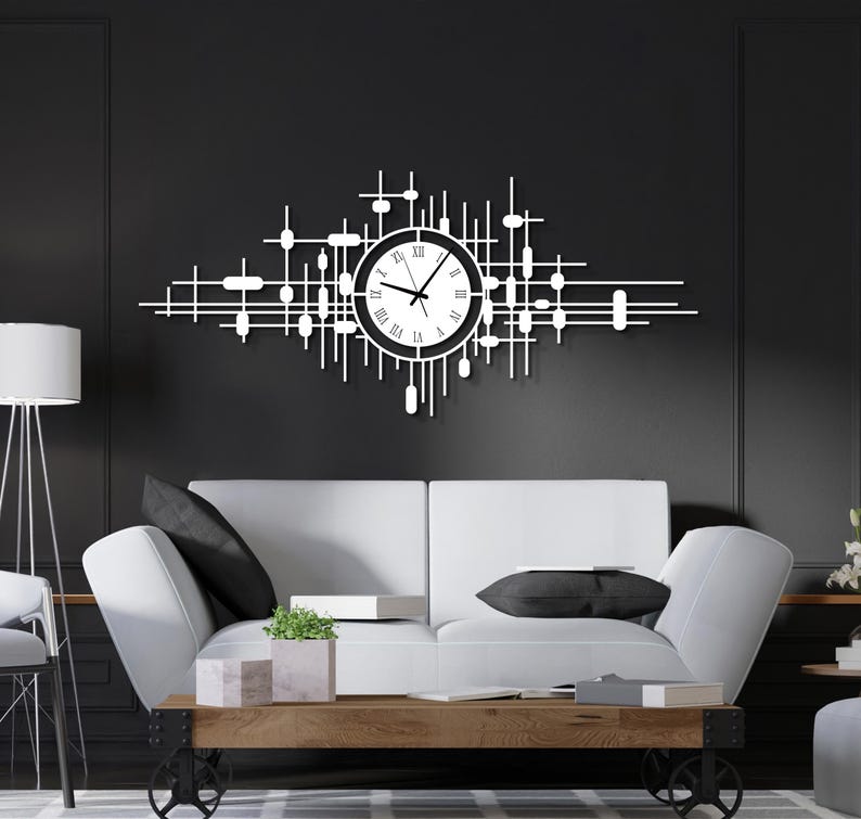 Oversized Metal Wall Clock, Large Silent Wall Clock, Modern Minimalist Steel Clock, Statement Wall Decor For Living Room Or Office