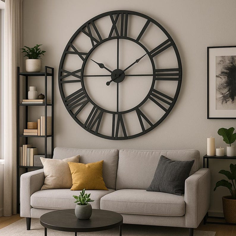 Metal Large Wall Clock Rustic Wall Clock Oversized Farmhouse Wall Clock Modern Minimalist Round Wall Clock Industrial Wall Art Decorative