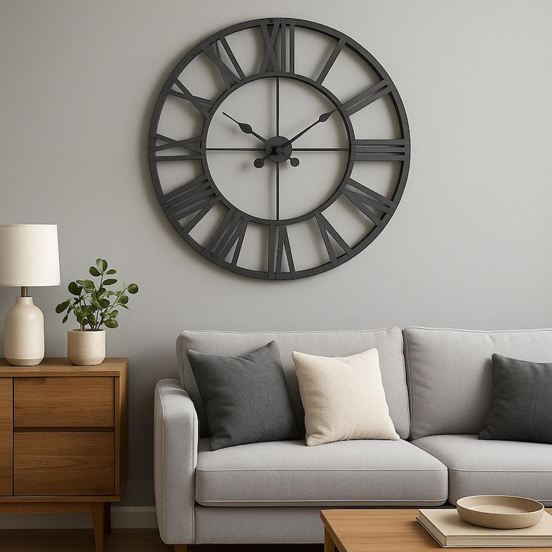 Metal Large Wall Clock Rustic Wall Clock Oversized Farmhouse Wall Clock Modern Minimalist Round Wall Clock Industrial Wall Art Decorative