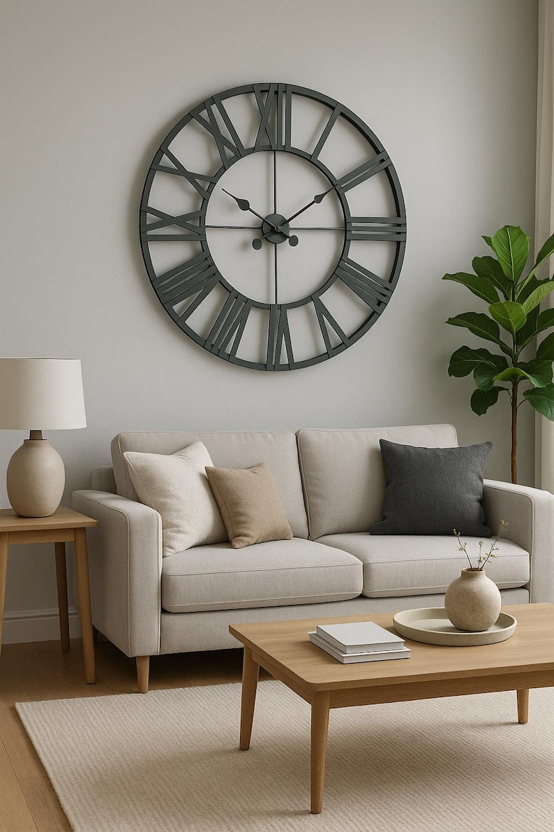 Metal Large Wall Clock Rustic Wall Clock Oversized Farmhouse Wall Clock Modern Minimalist Round Wall Clock Industrial Wall Art Decorative