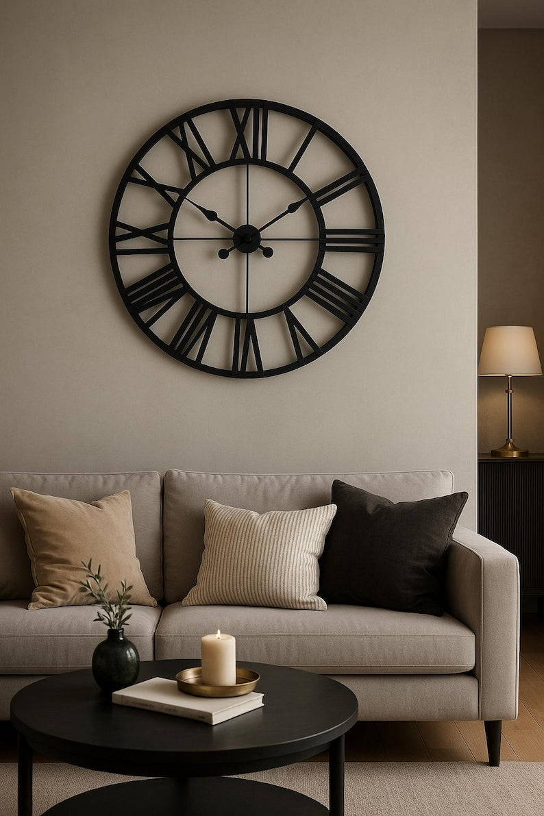 Metal Large Wall Clock Rustic Wall Clock Oversized Farmhouse Wall Clock Modern Minimalist Round Wall Clock Industrial Wall Art Decorative