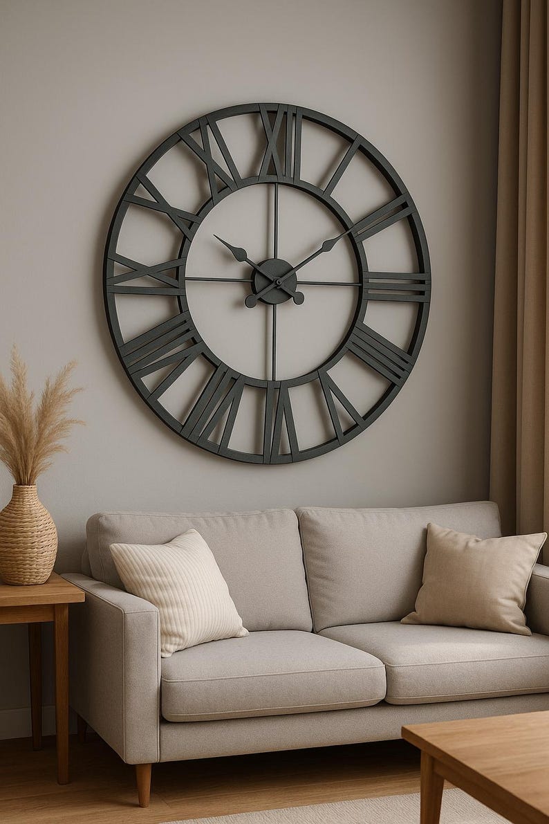 Metal Large Wall Clock Rustic Wall Clock Oversized Farmhouse Wall Clock Modern Minimalist Round Wall Clock Industrial Wall Art Decorative