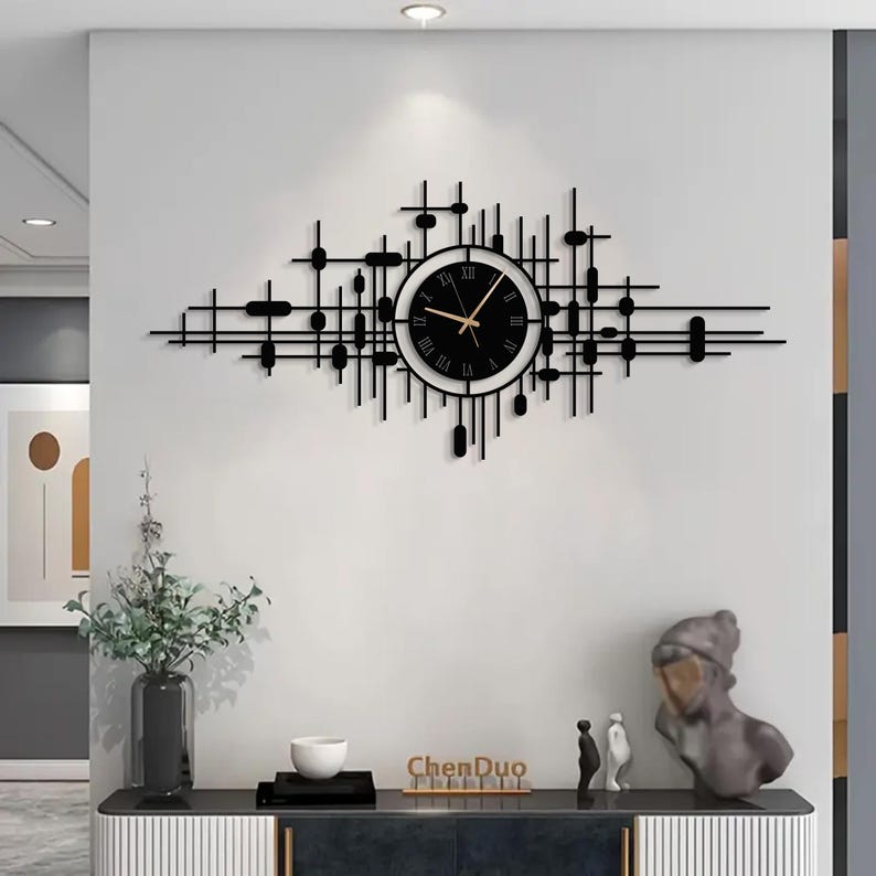 Oversized Metal Wall Clock, Large Silent Wall Clock, Modern Minimalist Steel Clock, Statement Wall Decor For Living Room Or Office
