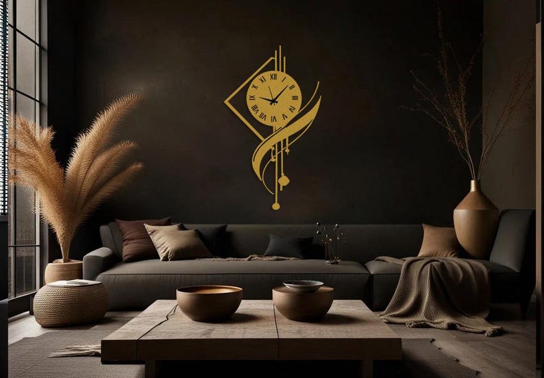 Modern Large Metal Wall Clock, Minimalist Silent Statement Clock, Unique Luxury Home Decor for Living Room or Office, Minimalist Metal Clock
