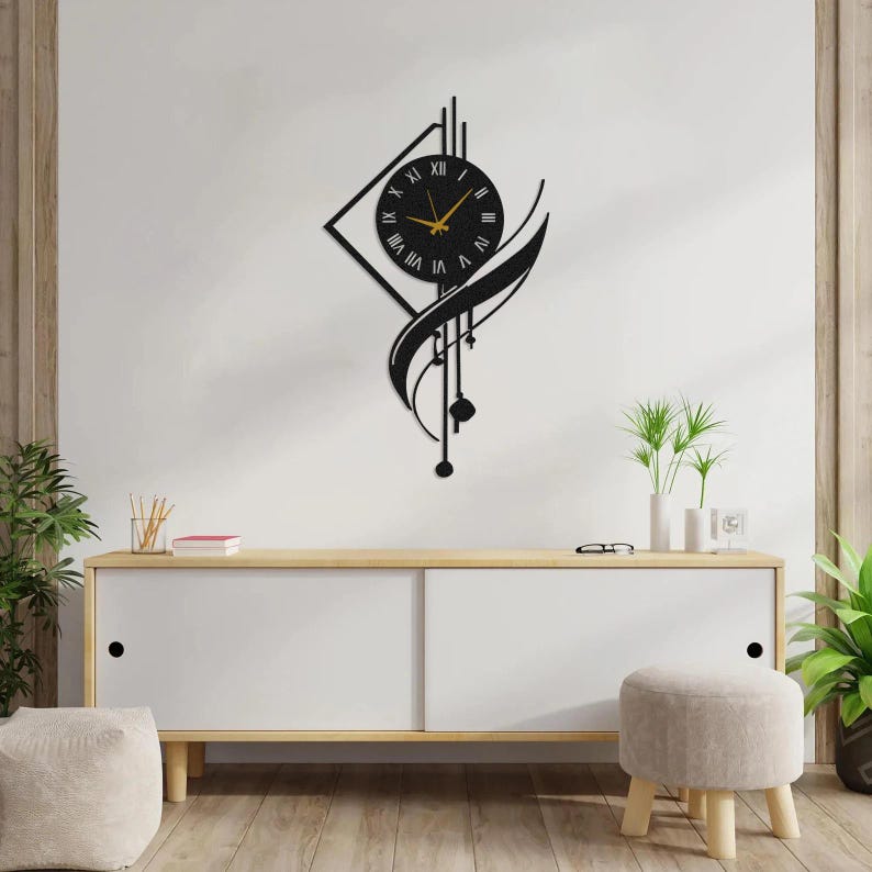 Modern Large Metal Wall Clock, Minimalist Silent Statement Clock, Unique Luxury Home Decor for Living Room or Office, Minimalist Metal Clock