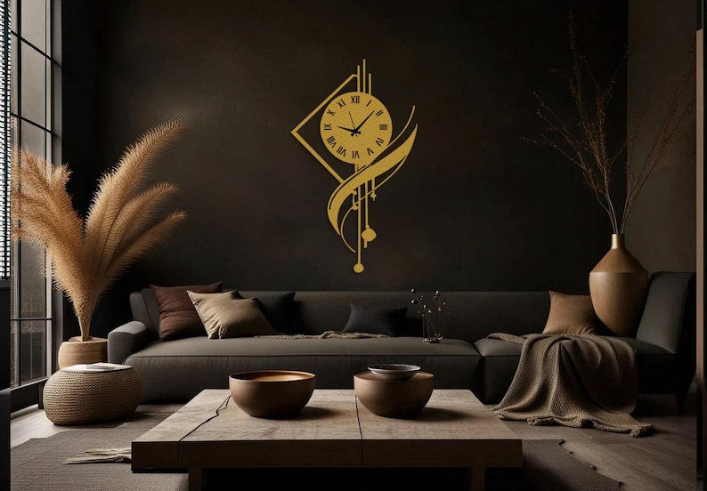 Modern Large Metal Wall Clock, Minimalist Silent Statement Clock, Unique Luxury Home Decor for Living Room or Office, Minimalist Metal Clock