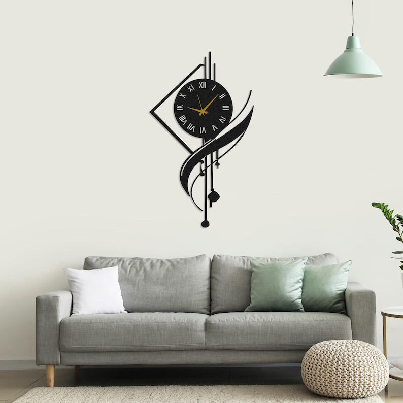 Modern Large Metal Wall Clock, Minimalist Silent Statement Clock, Unique Luxury Home Decor for Living Room or Office, Minimalist Metal Clock