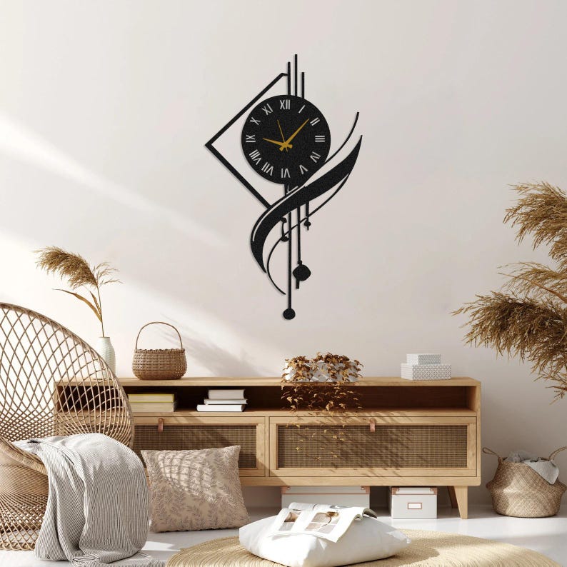 Modern Large Metal Wall Clock, Minimalist Silent Statement Clock, Unique Luxury Home Decor for Living Room or Office, Minimalist Metal Clock