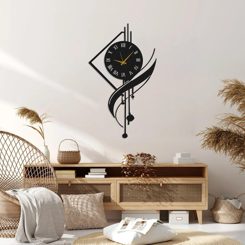 Modern Large Metal Wall Clock, Minimalist Silent Statement Clock, Unique Luxury Home Decor for Living Room or Office, Minimalist Metal Clock