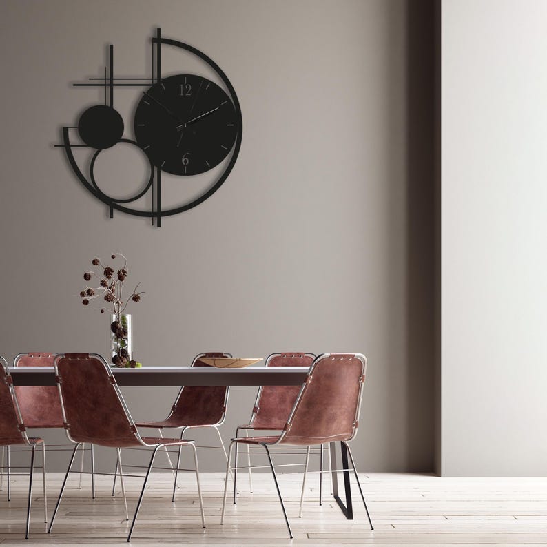 Modern Metal Wall Clock Large, Geometric Black Wall Clocks, Unusual Mid Century Modern Decor