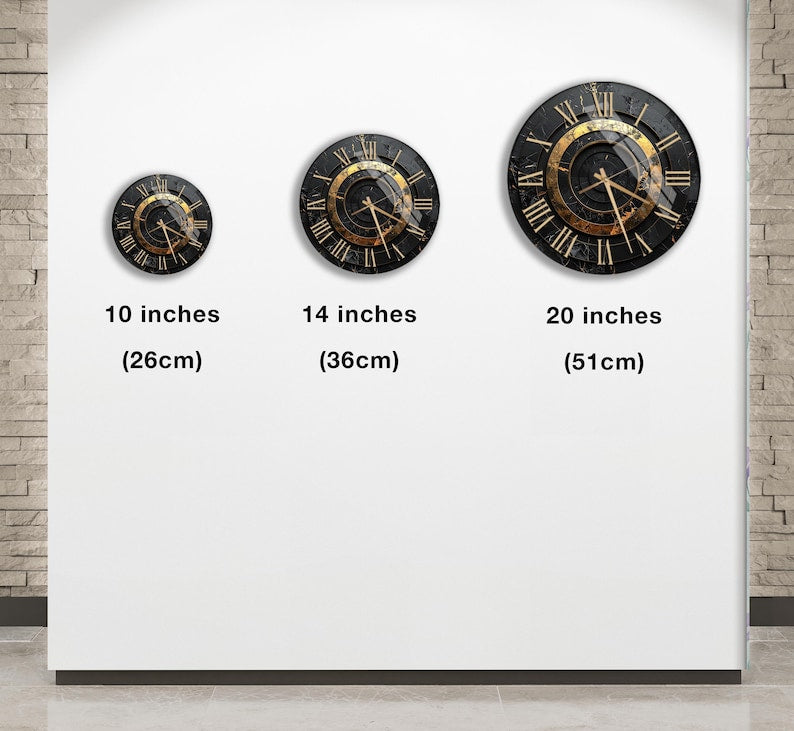 Elegant Black Gold Tempered Glass Wall Clock, Modern Decorative Clock, Unique Design, Home Decor, Statement Piece, Functional Art