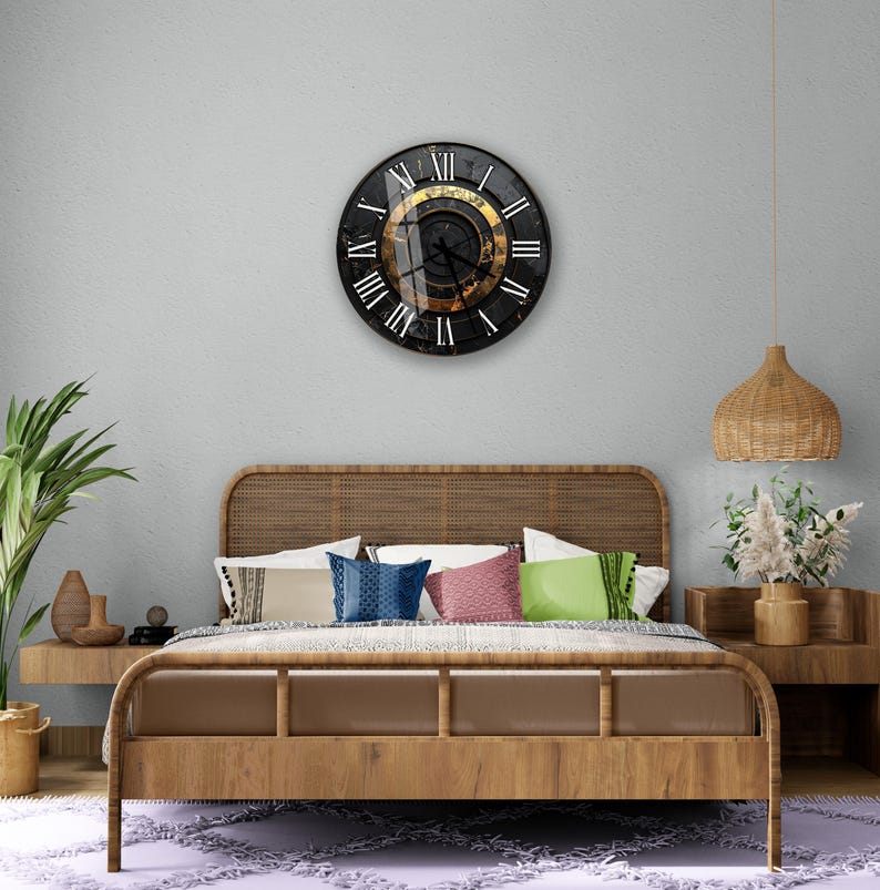 Elegant Black Gold Tempered Glass Wall Clock, Modern Decorative Clock, Unique Design, Home Decor, Statement Piece, Functional Art