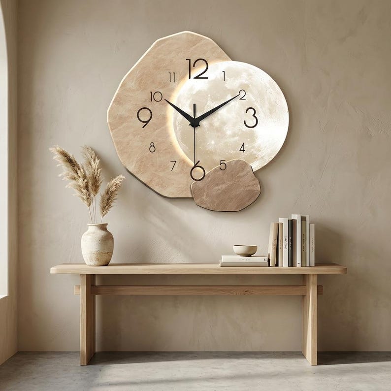 Moon Phase Wall Clock, Modern Silent Wall Clock, Abstract Acrylic Wall Decor, Minimalist Living Room Clock, Scandinavian Home Gift