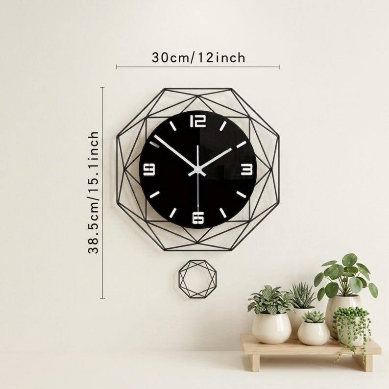 Modern Geometric Acrylic Wall Clock, Silent Swinging Pendulum, Contemporary Home Decor
