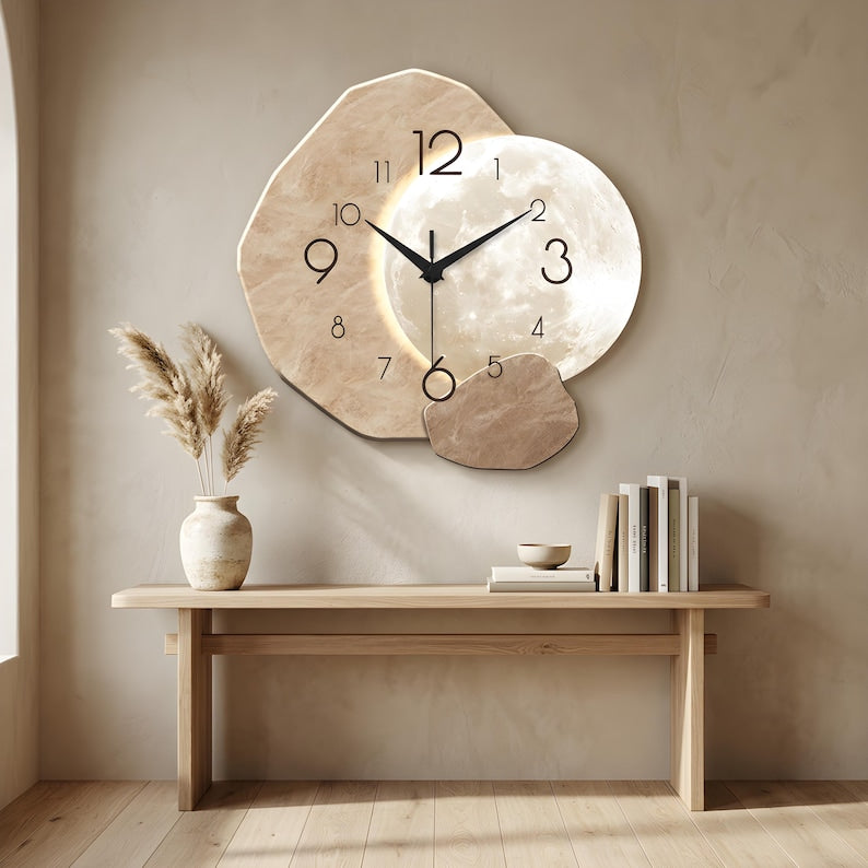 Moon Phase Wall Clock, Modern Silent Wall Clock, Abstract Acrylic Wall Decor, Minimalist Living Room Clock, Scandinavian Home Gift
