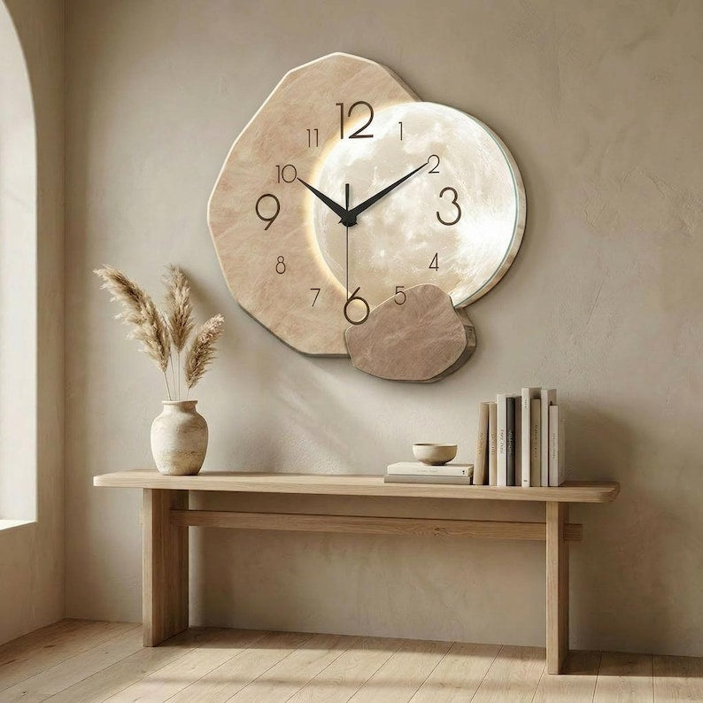Moon Phase Wall Clock, Modern Silent Wall Clock, Abstract Acrylic Wall Decor, Minimalist Living Room Clock, Scandinavian Home Gift