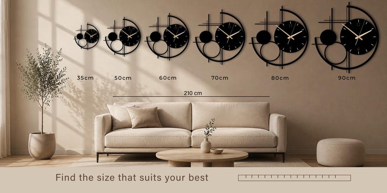 Modern Metal Wall Clock Large, Geometric Black Wall Clocks, Unusual Mid Century Modern Decor