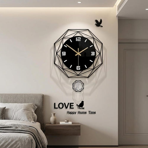 Modern Geometric Acrylic Wall Clock, Silent Swinging Pendulum, Contemporary Home Decor