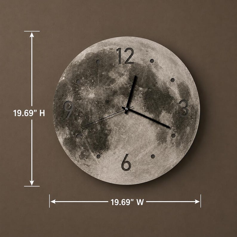 Moon Wall Clock with LED Backlight, Large Silent Bedroom Timepiece Decor